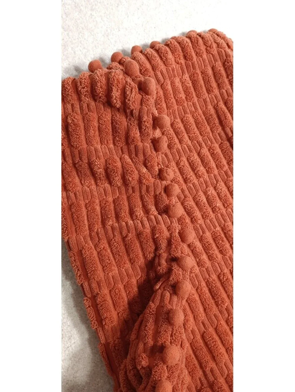 Rust BOHO Pom Pom Throw Pillow Covers 18x18 Set of 4 Soft Textured Orange